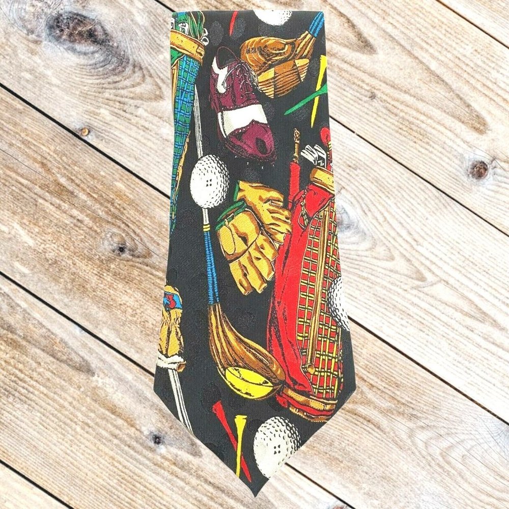 Addiction Mens Silk Tie Necktie Golf Clubs Bag Links Graphic Novelty Sports 58"‎